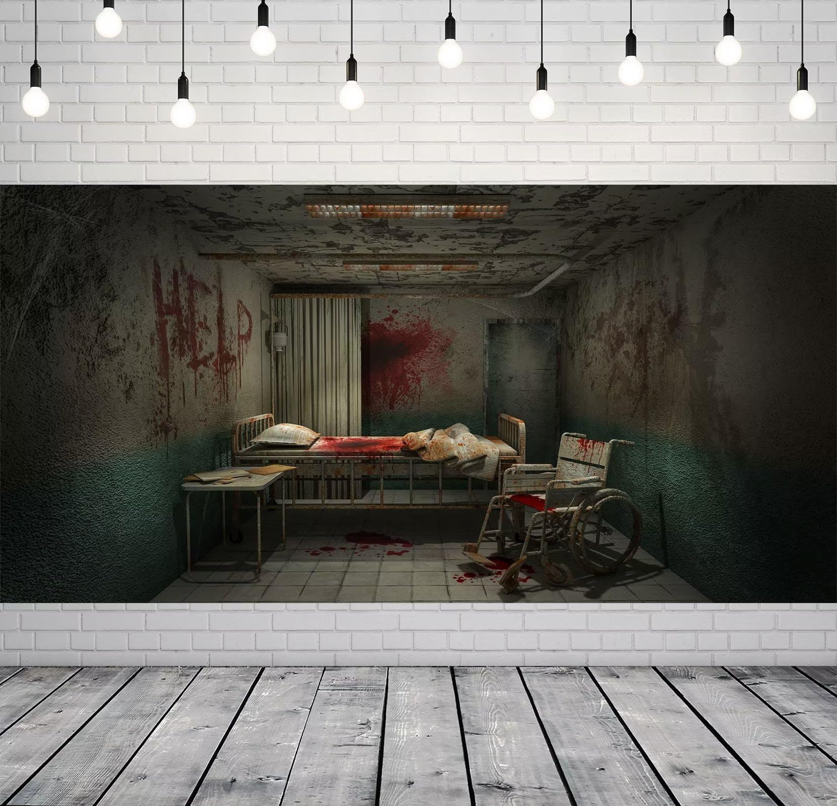 グロ注意❤️廃病院　サツ人解体現場　 horror hospital Amazon.com : CORFOTO Fabric Creepy Hospital Bloody Ward Room